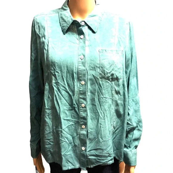 Soft Surrounding Bleach Washed women Button Up Shirt Size PM Pocket - Picture 1 of 6